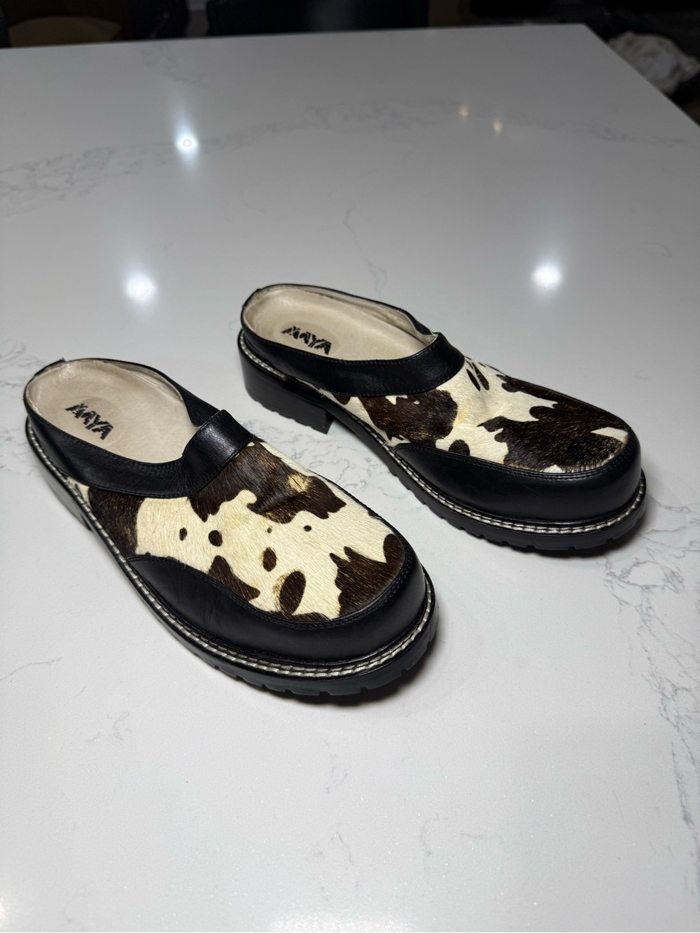 Maya Black & Cream Cowhide Slip-On Saddle Clogs